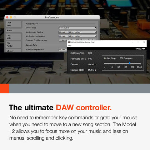 All In One 12-Track Digital Multitrack Studio Mixer With USB Audio Interface And DAW Control software screen interface