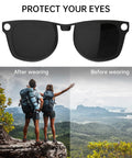 Polarized Clip On Sunglasses For Ray Ban Meta Wayfarer RW4006 And Gen 2 RW4012 Regular 50 22 Matte Black Frame Discoloration Clip Protect Your Eyes With UV Blocking And Clear Vision showing outdoor glare reduction effect with landscape