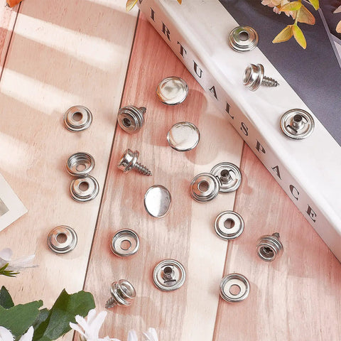 Badass Marine Grade Stainless Steel Snap Button And Rivet Fastener Kit For Boat Canvas Upholstery with screws and buttons.