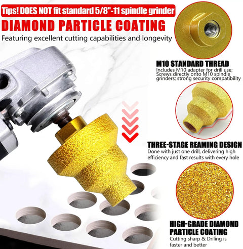 Diamond Core Drill Bit With M10 Adapter Rod Pro Grade Three Size 20mm 35mm 50mm Step Drill Kit in use on metal surface