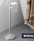 Bathroom with Free Standing Toilet Paper Holder With Pivoting Post, Brushed Nickel Finish, Heavy Weighted Base, SUS304 Stainless Steel.