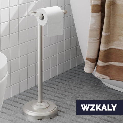 Bathroom with Free Standing Toilet Paper Holder With Pivoting Post, Brushed Nickel Finish, Heavy Weighted Base, SUS304 Stainless Steel.