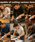 Top Rated Cordless Electric Scissors With 4 Speed Settings And Five Spare Blades cutting fabric, felt, leather, cardboard, paper, and thin carpet.