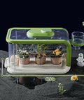 Kid Friendly Garden Grow Kit With Drip Irrigation And Grow Lights Mini Greenhouse Terrarium Set with measured dimensions