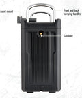 Back view of Propane Water Heater And Rechargeable Portable Outdoor Shower System showing faucet mount and gas inlet