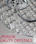 Close-up of Briolette 16 Inch Four Light Crystal Chandelier With Round Beaded Drum Shade showcasing teardrop crystals.
