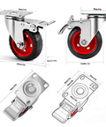 4 Inch Heavy Duty Swivel Casters With Dual Lock Safety Brakes And Non Marking Rubber Tires for carts, featuring red rubber wheels and metal housing.