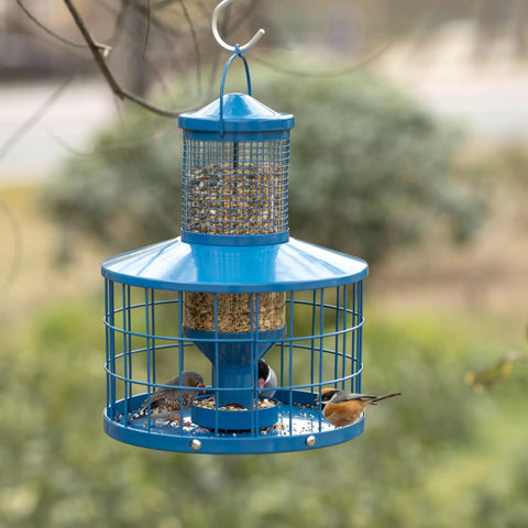 Metal Squirrel-Proof Bird Feeder With 2.8 Lb Seed Capacity, Cage Tube Seed Feeder With Tray, Outdoor Hanging