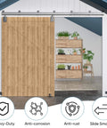 12 Ft Heavy Duty Exterior Barn Door Hardware Kit For Outdoor Use, Box Rail System With 450 Lb Capacity, Silver Finish installed