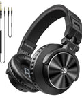 Wired Over-Ear Studio Monitor Headphones For Recording And Mixing With Fifty Millimeter Drivers And Wide Frequency Response displayed on white with coiled and straight cables.