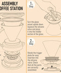 Assembly instructions for the Premium Borosilicate Glass Pour Over Coffee Dripper with Reusable Stainless Steel Filter.