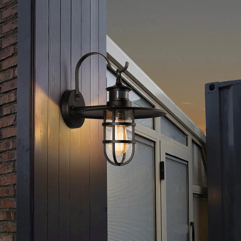 2 Pack 10 Inch Motion Sensor Outdoor Porch Lights Dusk to Dawn Exterior Wall Sconces Waterproof Matte Black Farmhouse Barn Lighting Fixtures