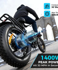 Rider on Beast 1400W Peak Electric Bike For Adults With Full Suspension 30 MPH Top Speed 48V 13Ah Fat Tires on bridge
