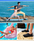 Water Shoes For Women And Men Quick Dry Aqua Socks For Beach Pool Yoga And Outdoor Sports, shown in yoga and beach activities.