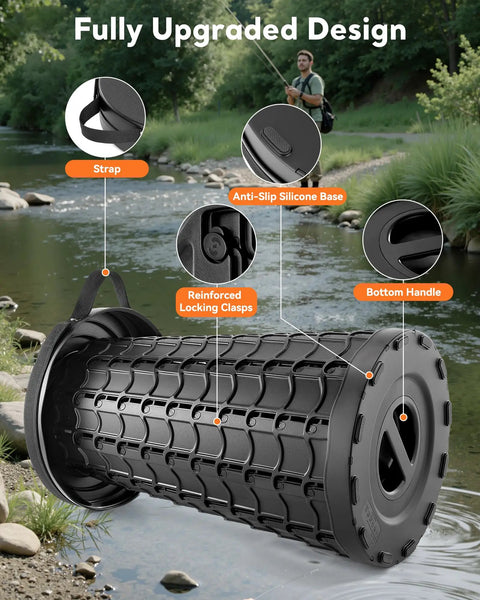 Heavy Duty Portable Collapsible Stool With Wide Seat, Extra Tall And Height Adjustable, detail view of features by river