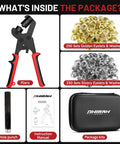 3/8-Inch Grommet Kit With Handheld Eyelet Pliers, 500 Eyelets, 250 Brass And 250 Silver, Plus Tool Bag, components displayed