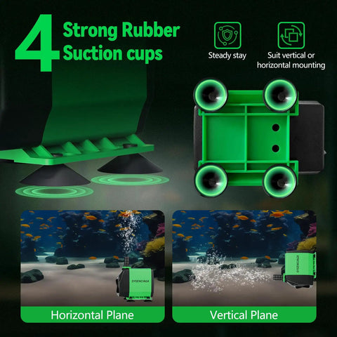 Four suction cups on Forty Watt Ultra Quiet Fountain Submersible Pump With Up To 800 GPH Flow And 10 Ft Lift, 3 Nozzles