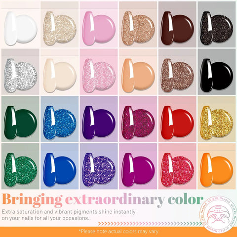 24 Color Solid Gel Nail Polish Kit With Detachable Pro Brush for Ombre Nails No Spill Hema Free Formula color swatches