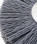 Close-up of Key Deburring Brush for Key Cutting Machines with crimped nylon and stainless steel wheel, compact 80x20x10mm