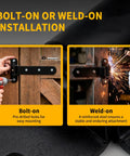 Heavy Duty Gate Hinges 900 Lbs Capacity, 180 Degree Open, bolt-on and weld-on installation with drill and welding sparks