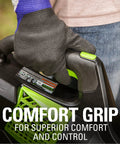 Close-up of hand holding 80V Cordless Axial Leaf Blower with comfort grip for ergonomic control, part of product's design