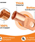 10 Pack 2/0 AWG Battery Lugs With 3/8 Inch Stud Ring Terminal Connectors Heavy Duty Bare Copper Wire Ends