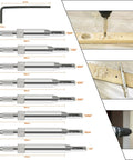 Pro Grade Self Centering Drill Bit Set 17 Pieces with one quarter inch hex shank shown with hex key and various sized bits
