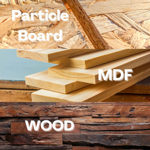 Close-up of particle board, MDF, and wood materials used with M6.3 X 50mm Hex Socket Countersunk Self Tapping Furniture Screws.