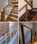 Heavy Duty Marine Grade T316 Stainless Steel Cable Protector Sleeves Kit For One Eighth Inch Railing Cables, installed on wooden stairs.