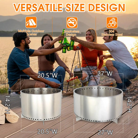 People enjoying outdoors with Smokeless Fire Pit For Campfires And Chill 20.5 Inch Wood Burning Camping Stove With Removable Stand And Ash Pan