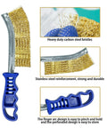 Heavy Duty 11 Inch Wire Brush Set With Plastic Handle For Automotive Jobs Grill Cleaning Rust And Paint Removal Welding Slag And Household Use More And Thicker Bristles Pack Of 2 showing ergonomic handle and metal bristles details