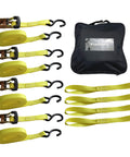 Heavy Duty Ratchet Tie Down Straps 4 Pack 1 Inch Wide By 15 Feet Long 3300 Lbs Breaking Strength Durable Polyester Webbing For ATV UTV Motorcycle And Trailer Easy Grip Buckles For Tight Securement with carrying bag