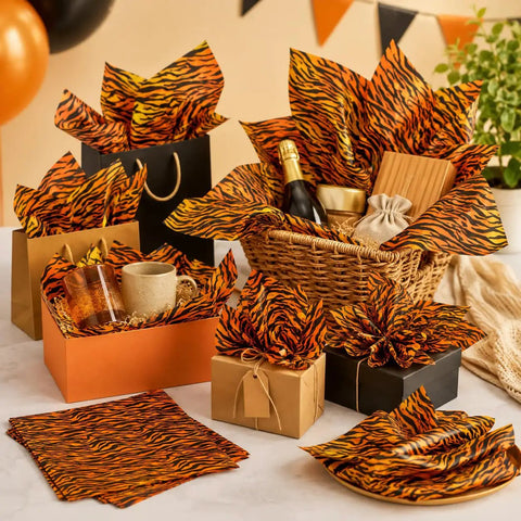 Totally Boss Tiger Print Tissue Paper Set With 50 Sheets, gift boxes lined with tiger-pattern tissue, 19.7x13.8 inches