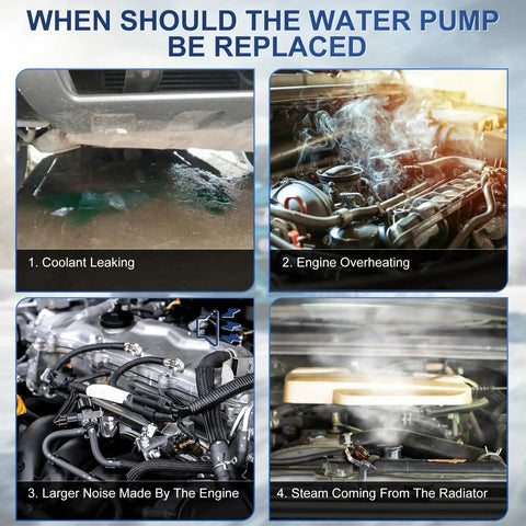 Image showing signs to replace Engine Electric Coolant Water Pump Direct Oem Replacement For Bmw X5 E70 30I: coolant leak, overheating, noise, radiator steam.