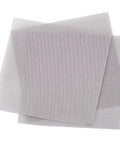 Three 3.94 x 3.94 inch stainless steel 50 mesh filtration screens overlapping, emphasizing fine wire and durability.