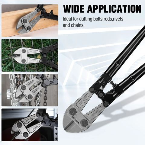 Beefy 30 Inch Bolt Cutter With Bi Material Handle And Soft Rubber Grip, cutting bolts, rods, rivets, chains in various scenarios
