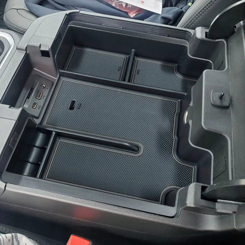 Center Console Organizer Tray For Full Size Trucks Fits Silverado 1500 Sierra 2500HD 3500HD With Bucket Seats Black Durable ABS Plastic Easy Install In Cabin Storage Boost For Your Ride installed in console