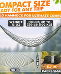 Chill Out Mesh Hammock Between Two Trees No Stand Needed Outdoor Camping Lightweight 13 Oz Nylon Net Bed Breathable 220 Lb Capacity for Backyard Garden Patio Beach Travel Dark Green