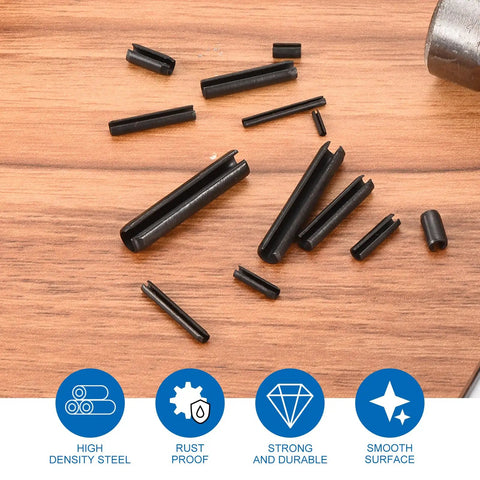 Pro Grade Slotted Spring Pins Carbon Steel Assortment Kit Heavy Duty Split Expansion Roll Fasteners For Auto Shop And Diy Fixes With Rock Solid Construction No Sweat Installation And Rust Proof Finish That Knocks It Out Of The Park Every Time