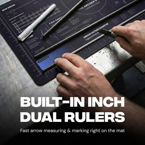 Archery Workbench Mat 16 By 32 Inch Rubber Pad For Bow Tuning Crossbow Maintenance And Arrow Setup With Bolt Guides in use