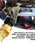 Engine coolant temperature sensor (ECT); gold brass body with black plastic cap, compatible with GM vehicles.