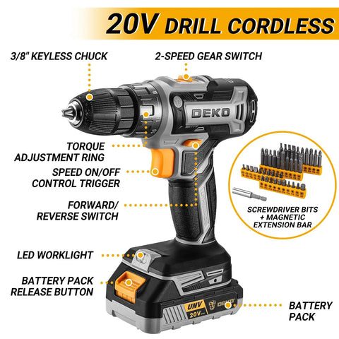 20V Cordless Power Drill Kit With Battery And Case For DIY Home Repairs And Furniture Assembly, featuring 1.5Ah battery