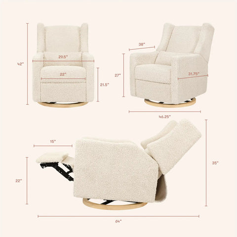 Dimensions of Glider Recliner With USB Charging And Electronic Control For Nursery, 270 Degree Swivel, Glides Smoothly, Almond Teddy Loop Fabric