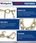 70 Chain Tow Chain Grade V Bridle With RJT Cluster Hooks For Tow Truck Winch Cables And Wrecker Pulls 5 Sixteenth Inch Short Pitch Chain 5400 Lb Working Load Limit 3 Foot Leg Chain Overall Length 3 Foot 9 Inch Beefy Heavy Duty, master link and hooks