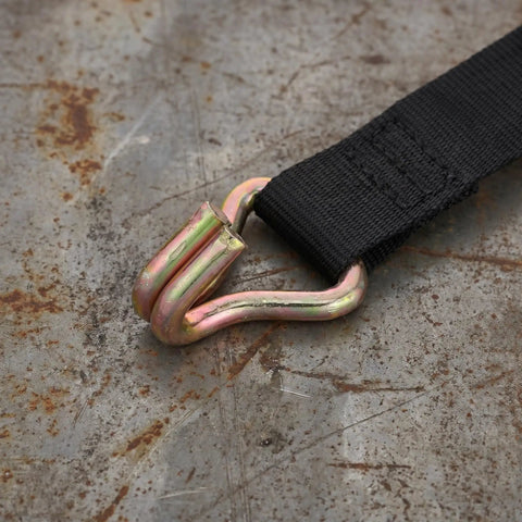 Heavy Duty Steel Ratchet Tie Down Hooks For 25mm Straps, Zinc Plated With Anti Slip Surface, close-up of J-hook on concrete