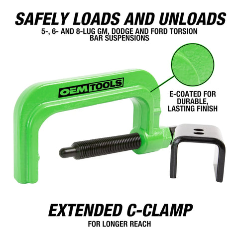 Beefy Heavy Duty Torsion Bar Removal Tool With Extended C Frame And Ford Dodge Adapter for GM Ford Chrysler Suspensions