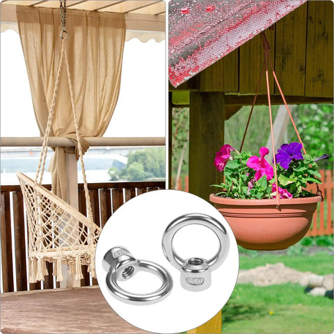 Heavy Duty 316 Stainless Steel Lifting Eye Nuts In One Quarter Inch Unc Thread Rock Solid Marine Grade Corrosion Resistant Hardware For Industrial Rigging And Construction Jobs Pack Of Twenty on display with hanging flower pot and swing.