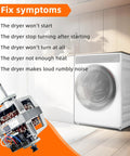 Drop In Dryer Induction Motor 120V 60Hz 1630 RPM One Third HP Left Hand Thread Replaces DC31-00055G shown with dryer symptoms