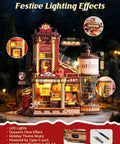 3D Wooden Puzzle Kit For Adults Gift Factory Mechanical Model with music, LED lights, conveyor belts, chimneys, and elves.