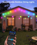 48 Ft RGBIC Outdoor String Lights With 15 Dimmable LEDs IP65 Waterproof on house with app control and colorful glow